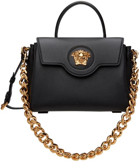 versace black purse with chain|Versace collection evening bag.